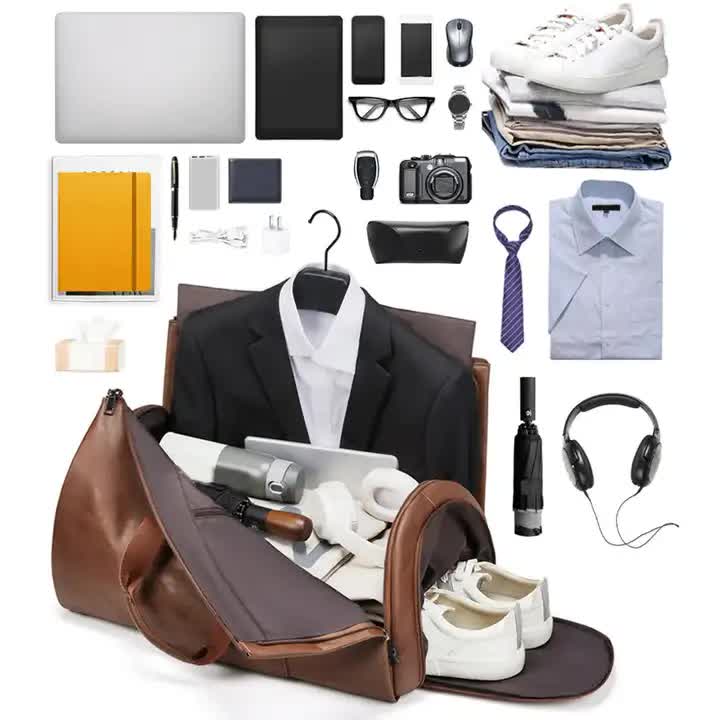 Purple PU Leather Travel Duffel Bag - Large Capacity Waterproof Suit Bag with Shoe Compartment โ image 4
