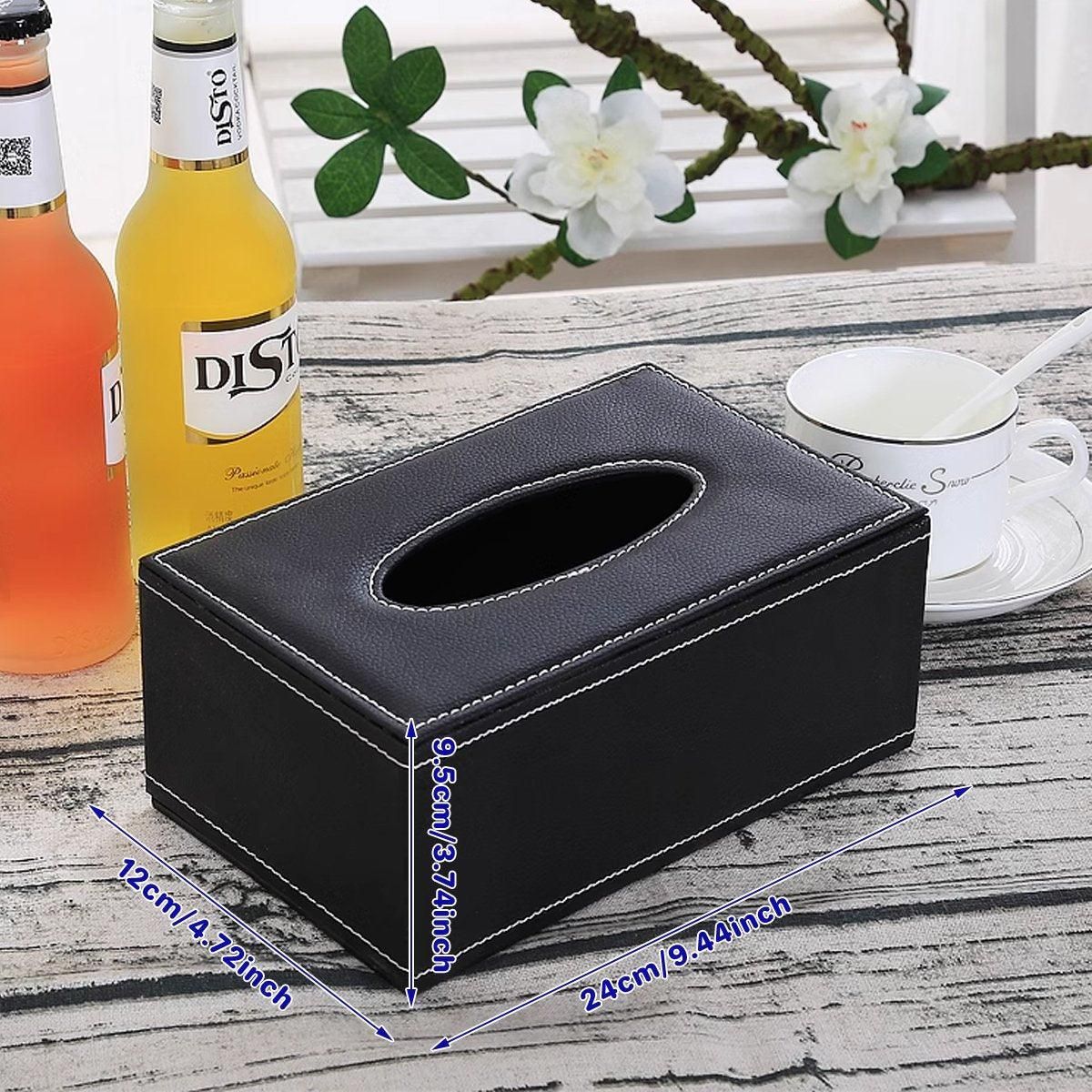 High-End PU Leather Tissue Box Holder for Hotel Home Office Decor Elegant Design - Black Woven Pattern — image 5
