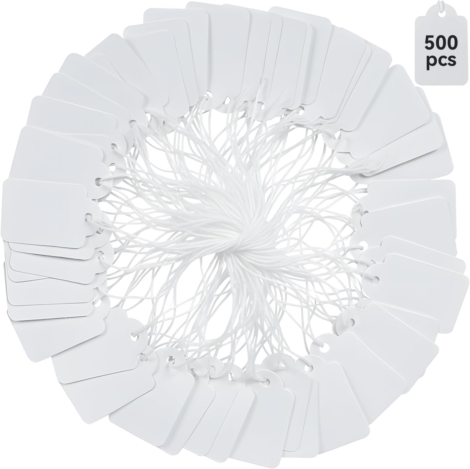Price Tags with String Attached, 500pcs White Smooth Surface Marking Merchandise Strung Tag Writable Label Small Hang Tag for Pricing Gift Jewelry Clothing