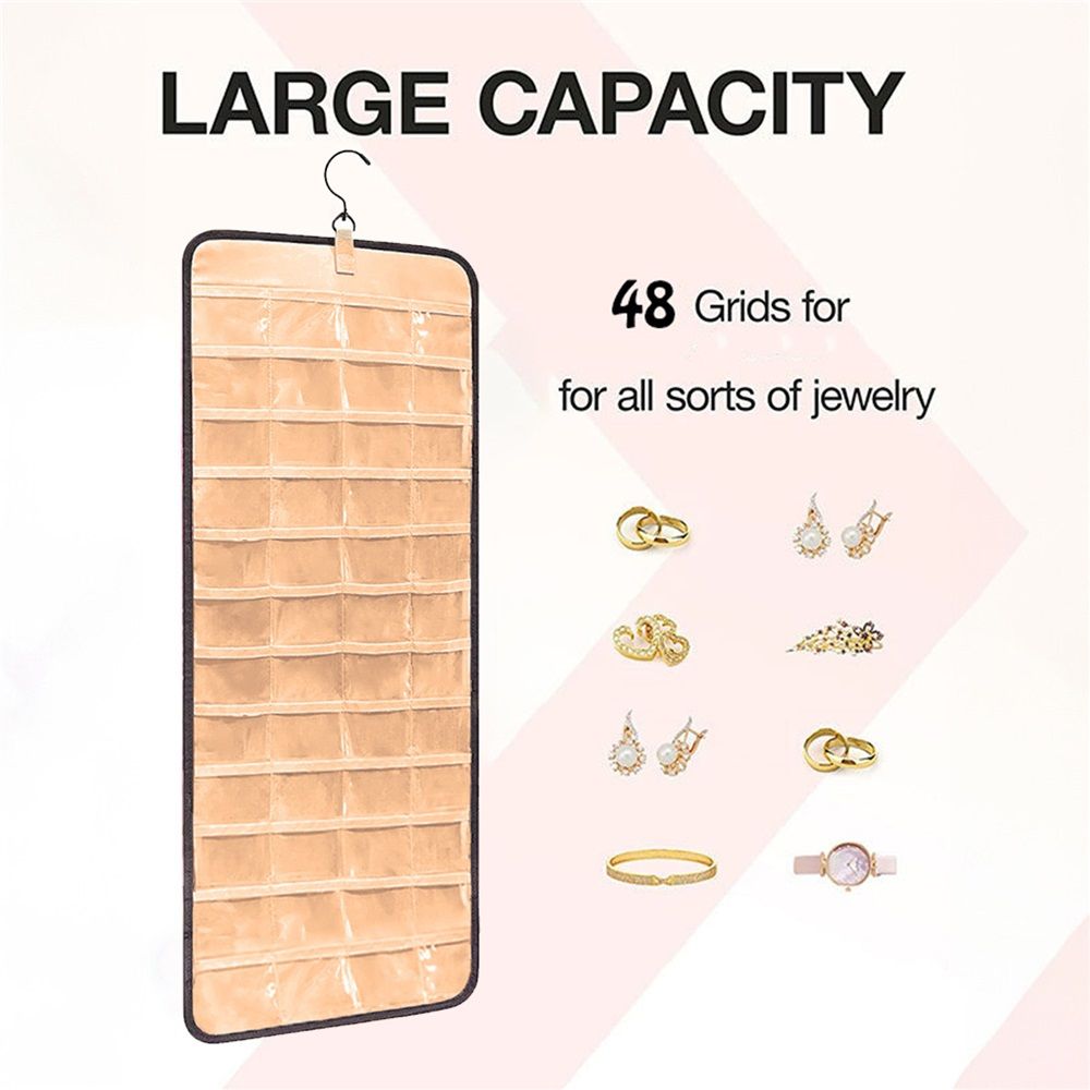 48 Pocket Oxford Fabric Double Sided Hanging Rotating Jewelry Organizer with Hanger Hooks for Earrings, Necklaces, Rings, Bracelets and Other Jewelry — image 3