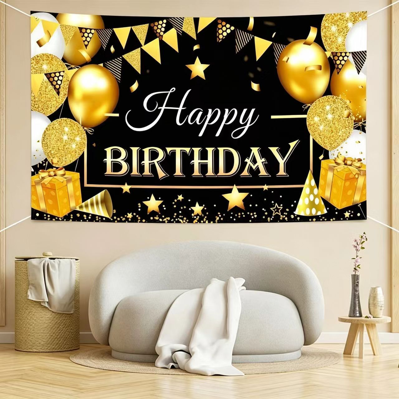 180*115cm Golden and Black Happy Birthday Banner - Glitter Party Backdrop & Confetti, Durable Polyester Wall Decoration for Birthday Parties, Photo Booth โ image 5