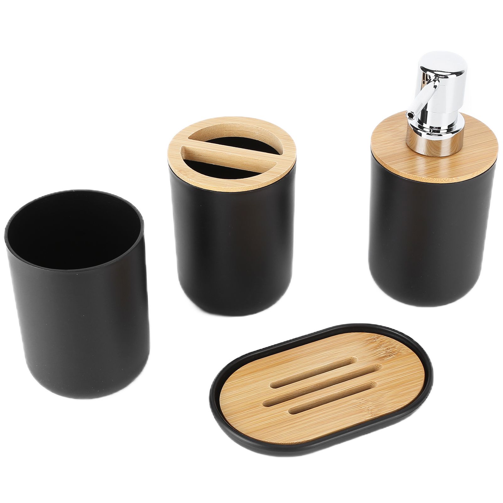 4Pcs Bathroom Accessory Set Bamboo Waterproof Durable Gift Toothbrush Cup for Home HotelBlack โ image 4
