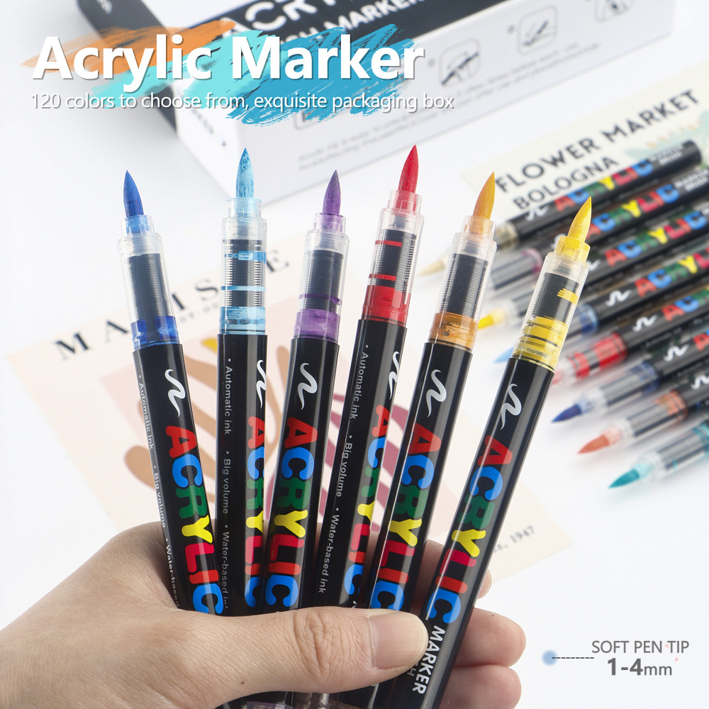 24 Colour Set Vibrant Cyan Acrylic Marker with Soft Brush Tip - 13.8 cm Professional Art Pen โ image 3