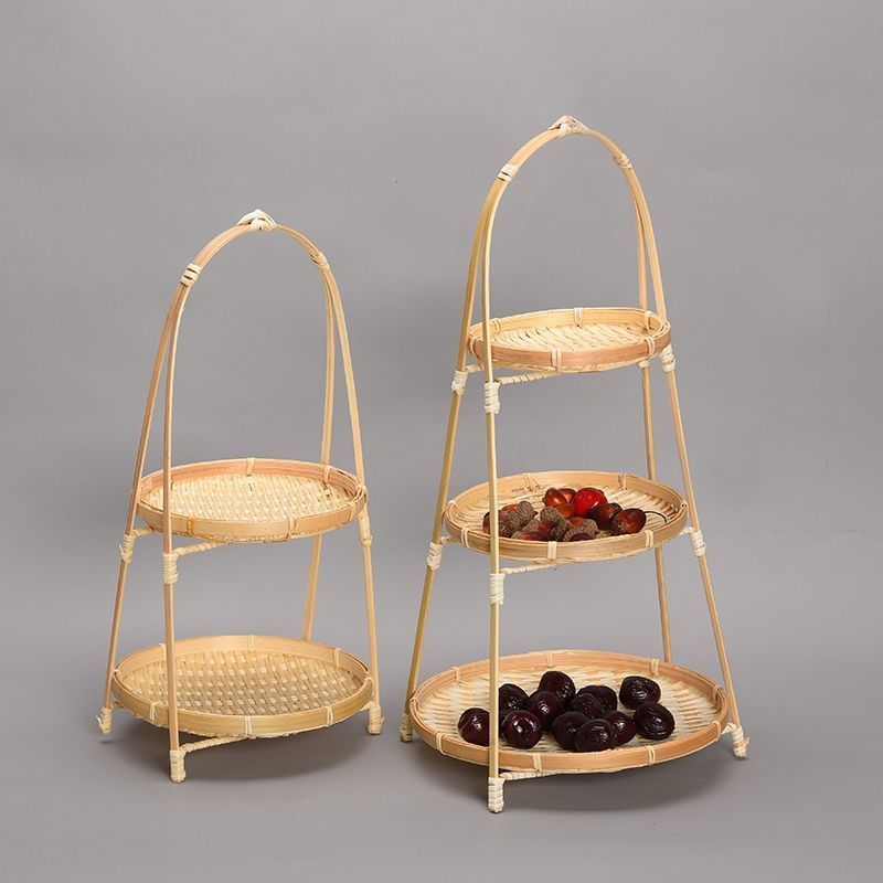 3pc Bamboo Basket Wooden Tray Cupcake Containers Tiered Fruit Basket for Kitchen Counter Fruit and Vegetable โ image 2