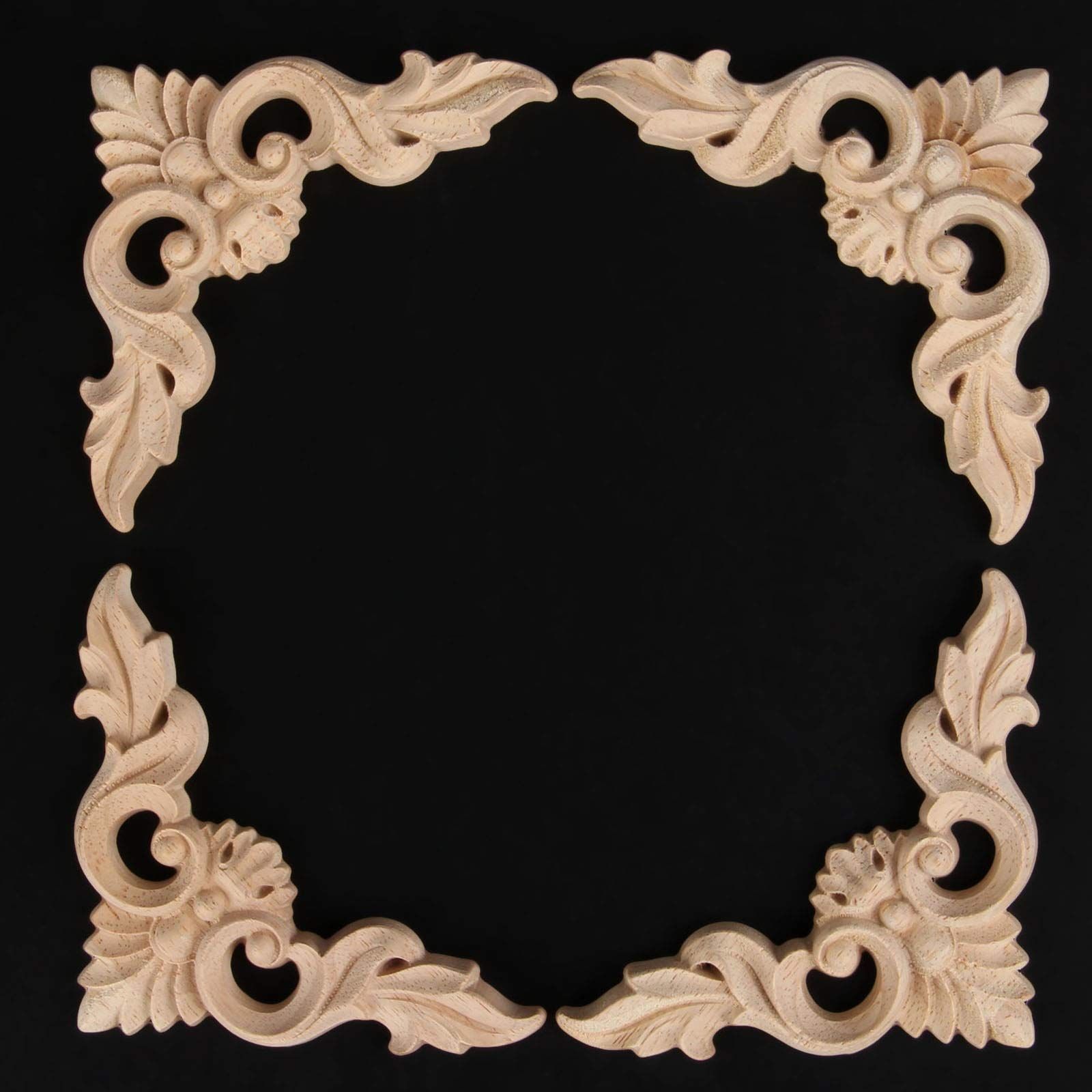 4pcs,Unpainted Wooden Carved Decal Corner Woodcarving Onlay Applique Flower Furniture Cabinet Box Doors Decoration — image 3