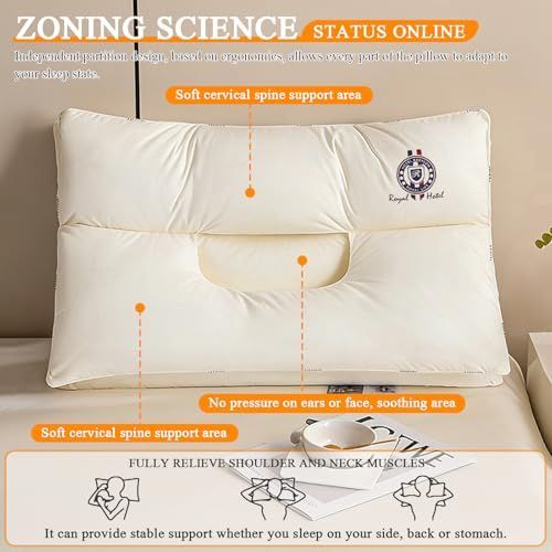 Cervical Neck Pillow for Sleeping - Double Layer Removable Bed Pillows, Don't Press Your Face, Pure Cotton Surface Skin-Friendly and Comfortable — image 3