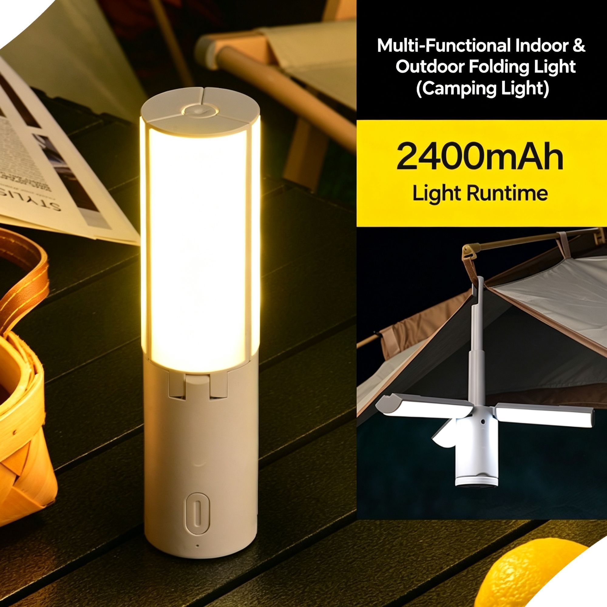 Folding Multi‑function Camping Lantern, Portable Tent Hanging Light, Christmas & Halloween Outdoor Travel Gift, Handheld Emergency Camp Lamp, 2400mAh