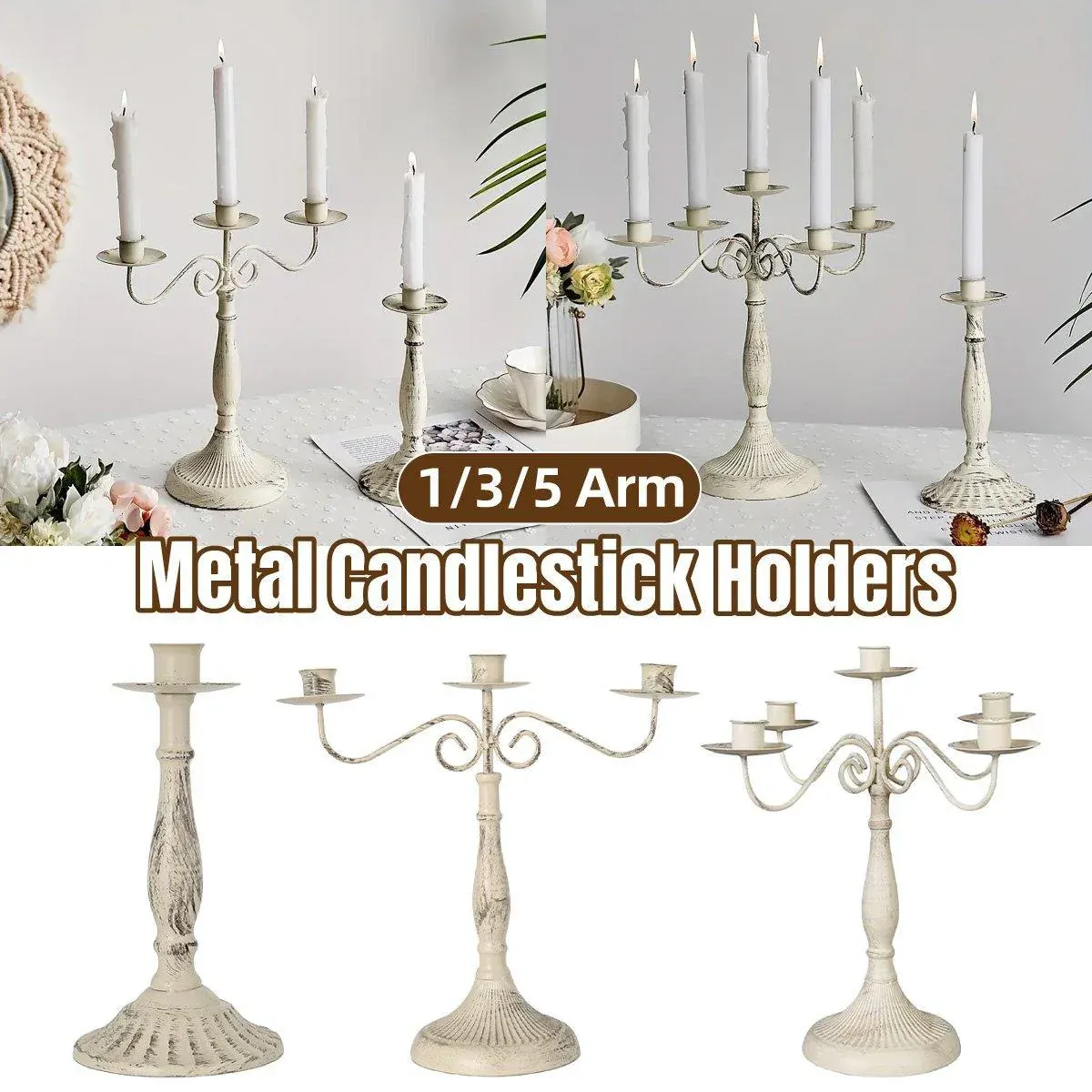 Vintage 1/3/5 Arm Candle Holder Decorative Ornament for Hotel Home Decoration - 3 Arms โ image 2