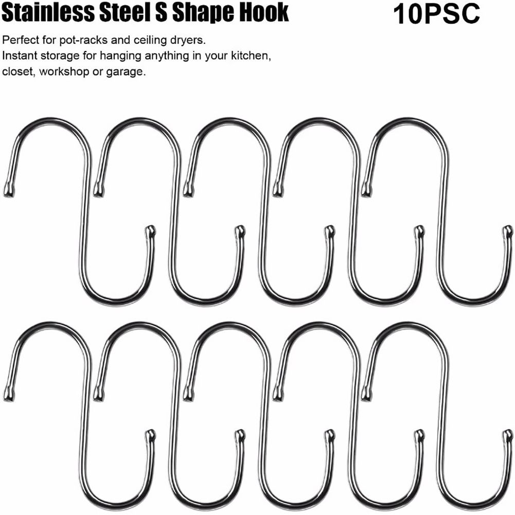 10pcs S Shaped Metal Hook Multi functional Bathroom Kitchen Hanging Hanger Clothes Holder (L) โ image 3