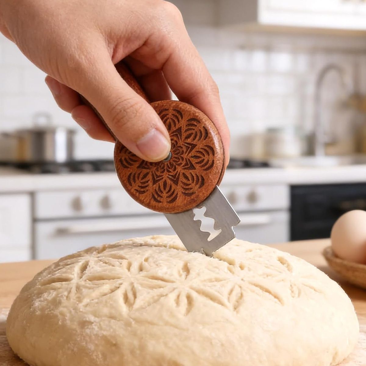 Red Bread Baking Tool Set with Silicone Dough Mat + Rolling Pin, 2-in-1 Stainless Steel Dough Scraper Cutter and UFO Bread Scoring Lame with 5 Blades โ image 5