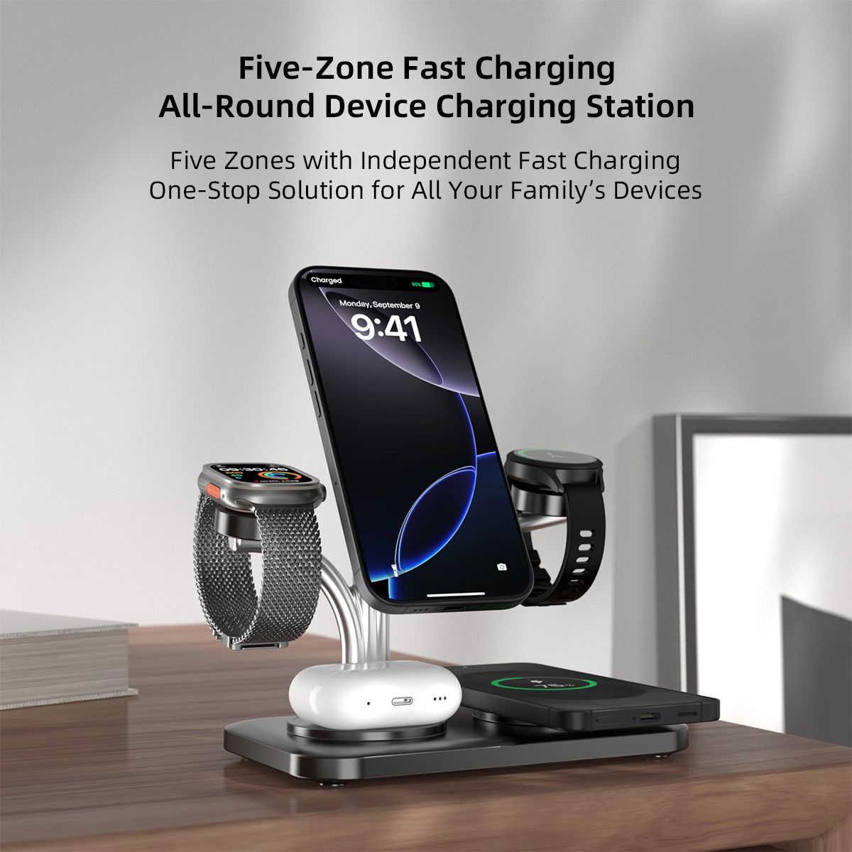 OC22 5-in-1 Wireless Charging Stand Multi Device Fast Charging Dock,black — image 4
