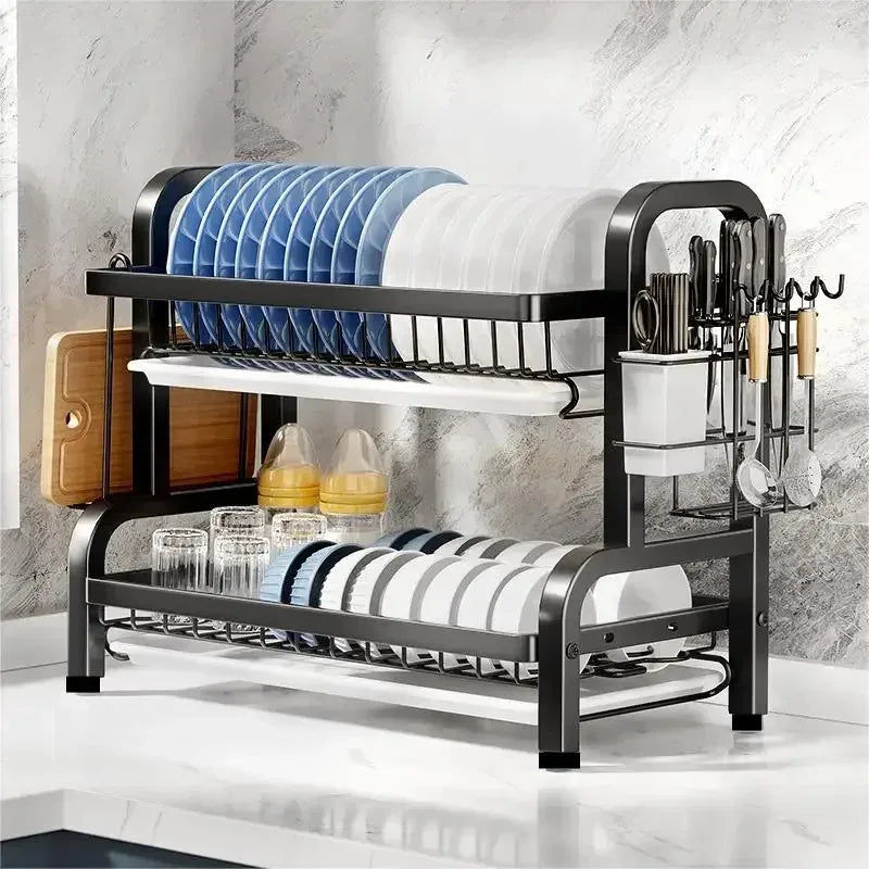 Compact 2-Tier Dish Drying Rack with Drainboard โ image 5
