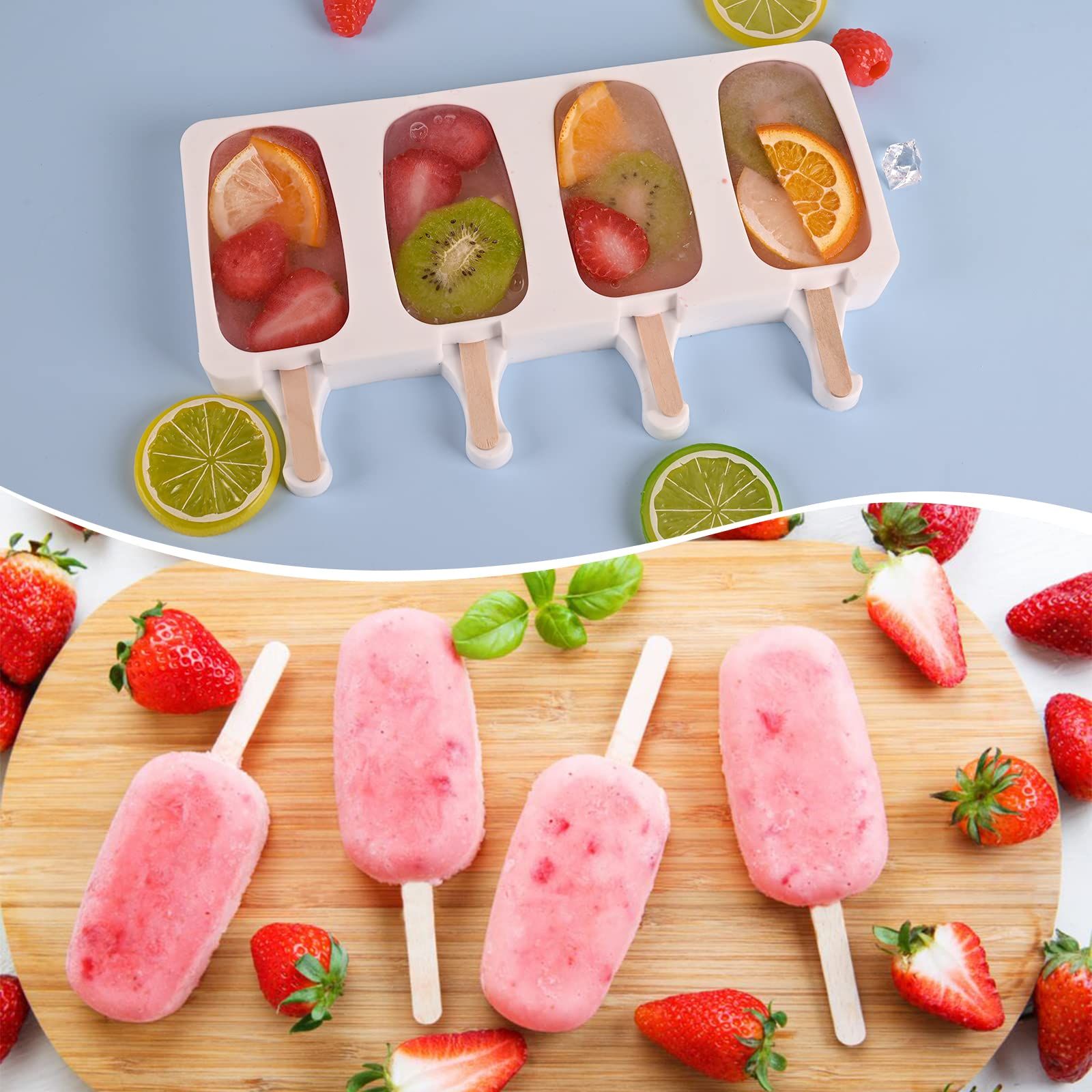 Popsicle Silicone Molds Set, 2 PCS Ice Cream Molds with 50 Wooden Sticks for Cake Pop, Ice Pop, Cakesicles, (Standard Size/White) โ image 5