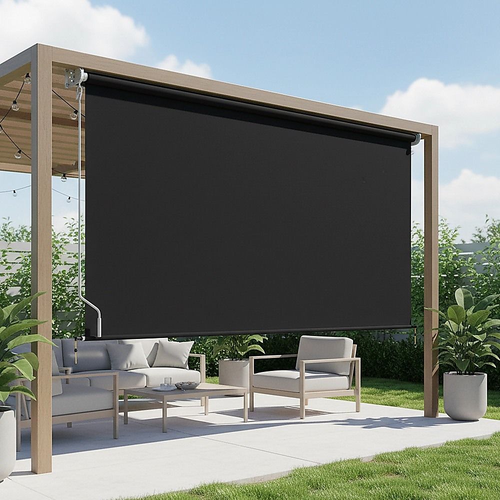 Straight Drop Awning – 3 × 2.5m Black Retractable Patio Screen