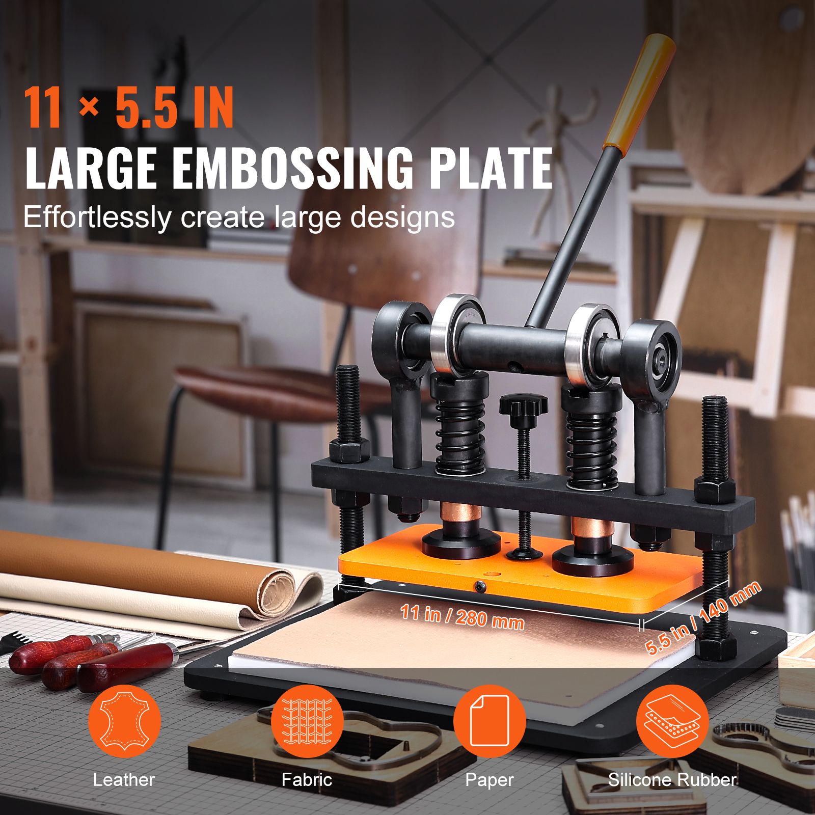 Leather Cutting Machine, 11 x 5.5 in Embossing Plate Manual Die Cutter, 0.47 in Pressure Stroke Leather Embossing Machine, Dual Guide Shafts Die Cut Machine โ image 2