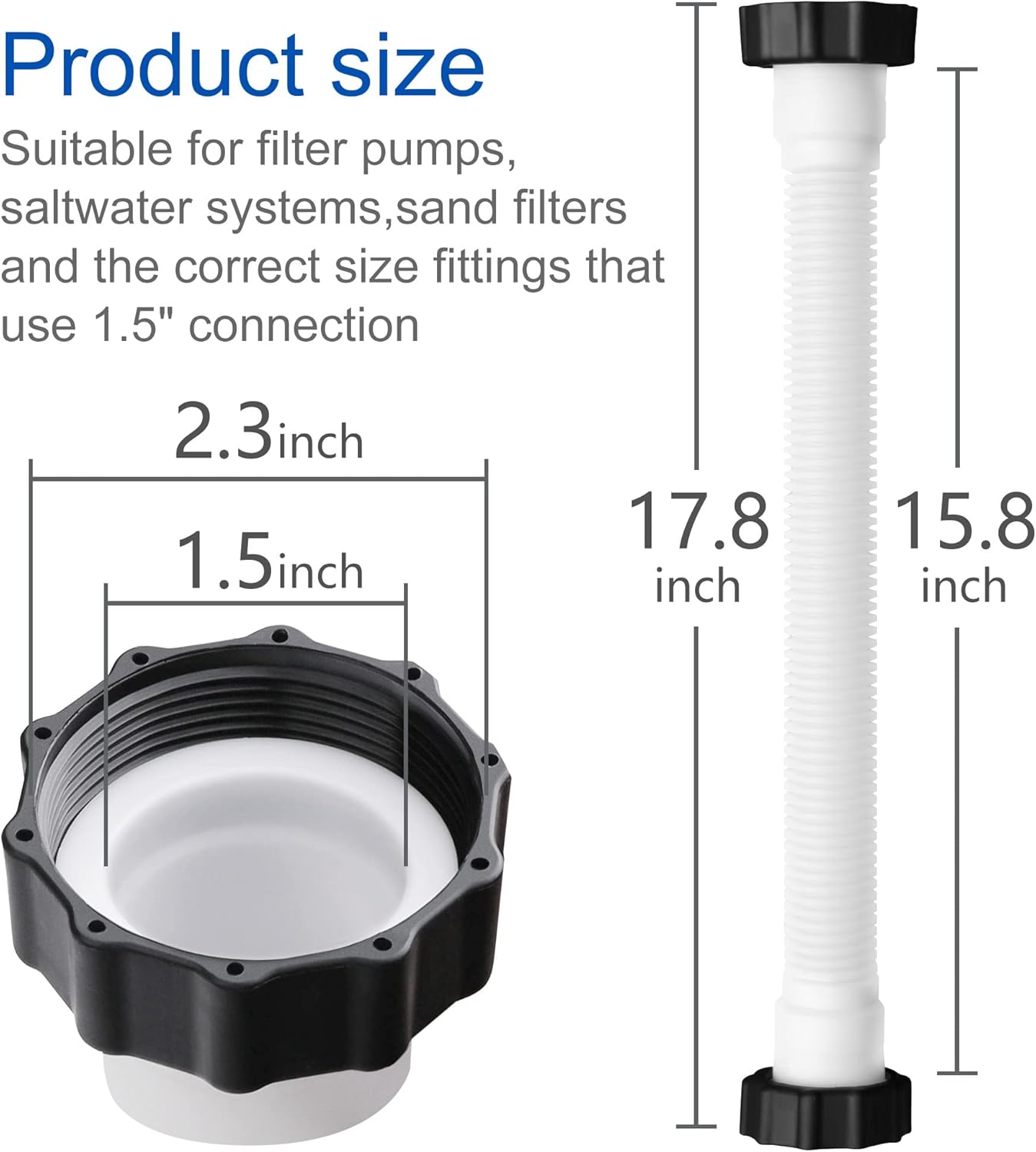 15.8" Pool Pump Replacement Hose- Salt Water Pump Hose for Above Ground Pool- Pool Sand Filter Pump Hose for Filter Pump and Saltwater Systems — image 2