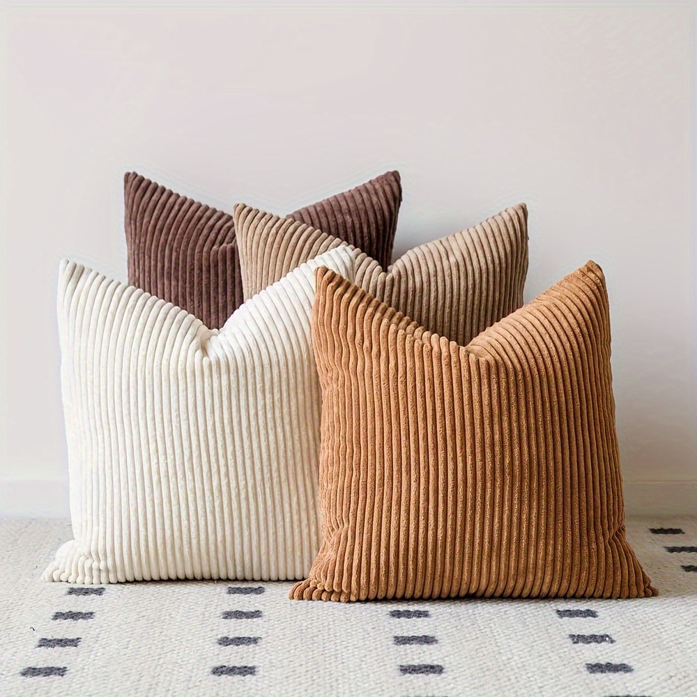 4pcs Nordic striped throw pillows, cushions, sofa solid color cushions, corduroy cushions, waist cushions, headboard (coffee-colored series), 45*45cm (without