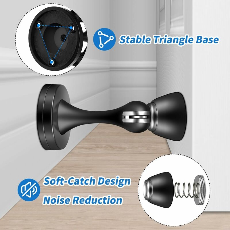 Magnetic Door Stop Brushed Stainless Steel Satin Nickel Black Floor Mounted For Bedroom Bathroom Kitchen Office โ image 3