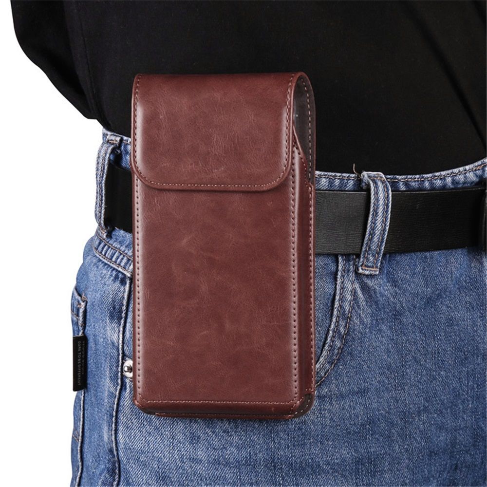 Leather Belt Clip Phone Case Men Waist Bag Holder Holster Pouch Mobile Phone Waist Bag for Mens(Coffee) — image 3