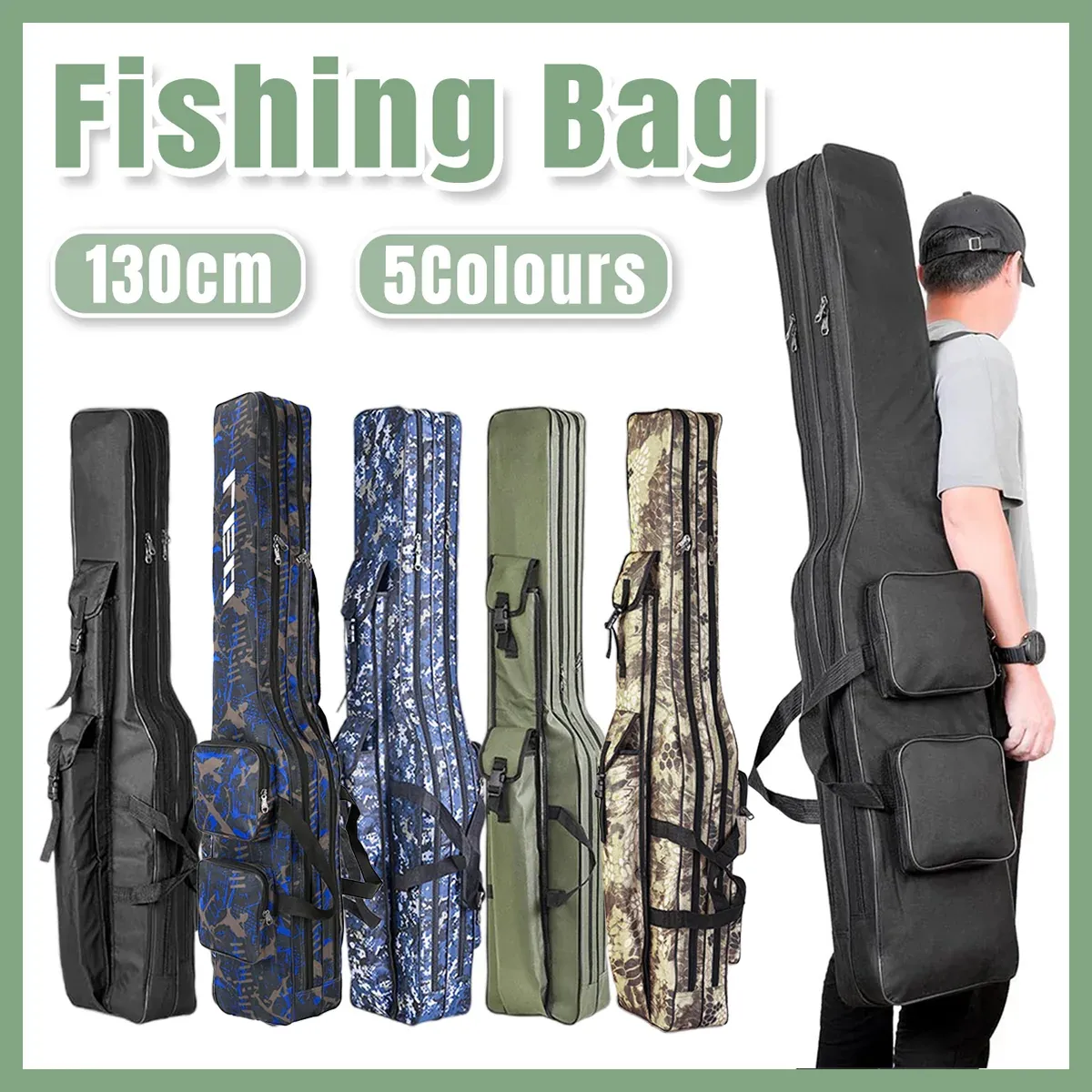 130cm Big Belly Fishing Tackle Bag Rod Storage Carry Case Outdoor Fishing Bag - Snake skin camouflage — image 2