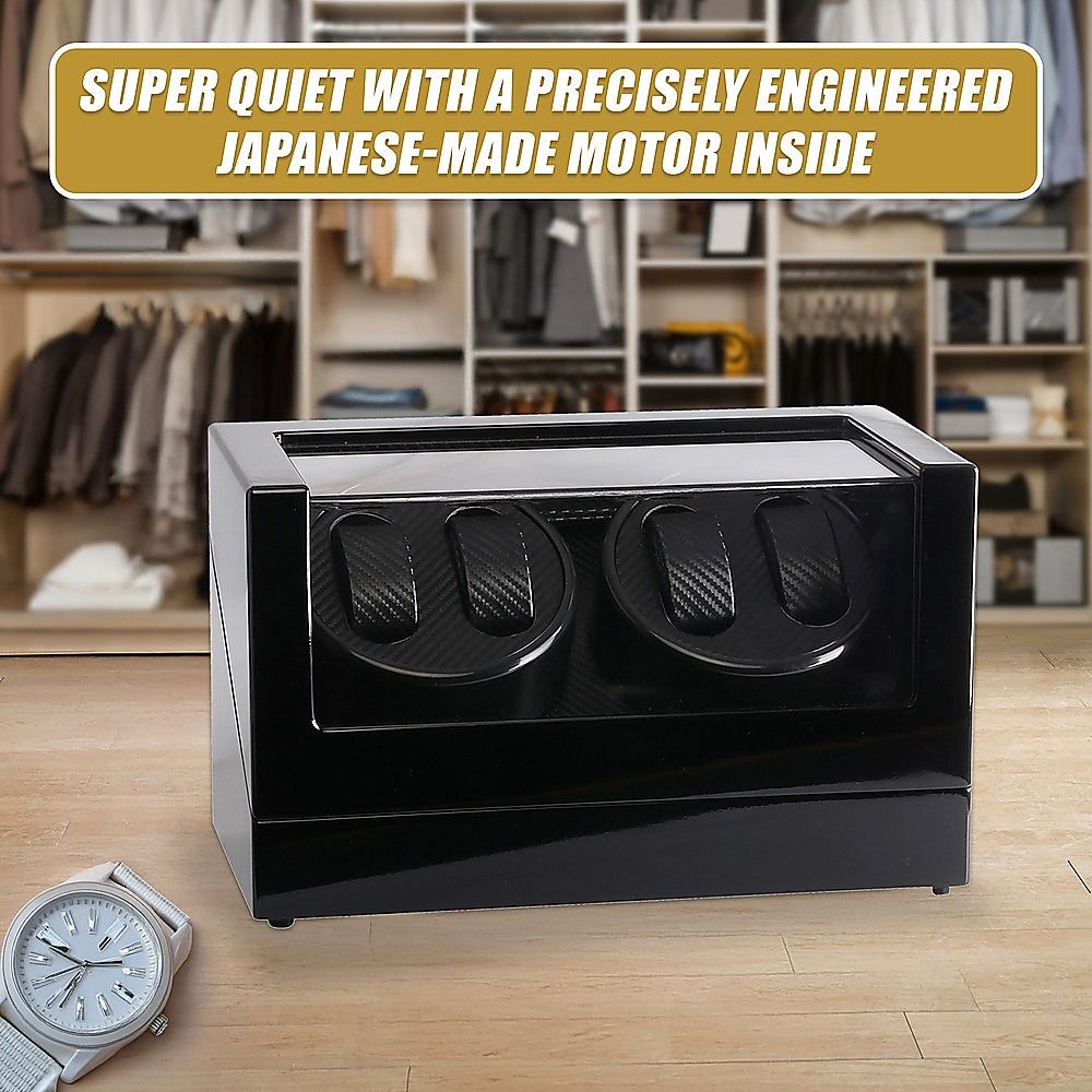 Automatic Quad Watch Winder Wood Display Box Case Motor Rotation Storage — image 6