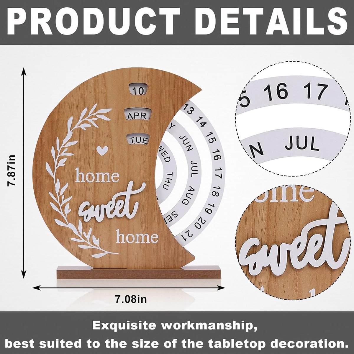 Calendar - Wooden Perpetual Calendar - Vintage Rotating Calendar - Suitable for Home Offices - Perfect Home Decor - Excellent Choice for Housewarming or Thank — image 2