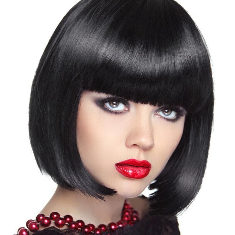 Short Bob Wig with Bangs for Women Synthetic Cosplay Party Hair in 14 Colours - Dark Blue — image 5