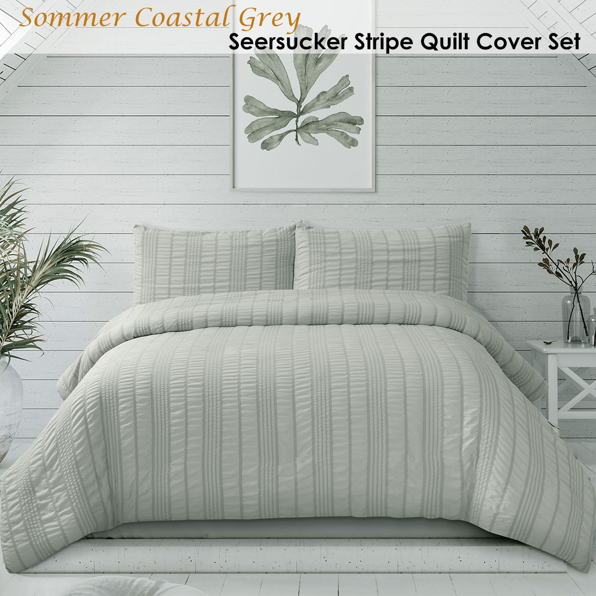 Ardor Sommer Coastal Grey Seersucker Stripe Quilt Cover Set Queen — image 2