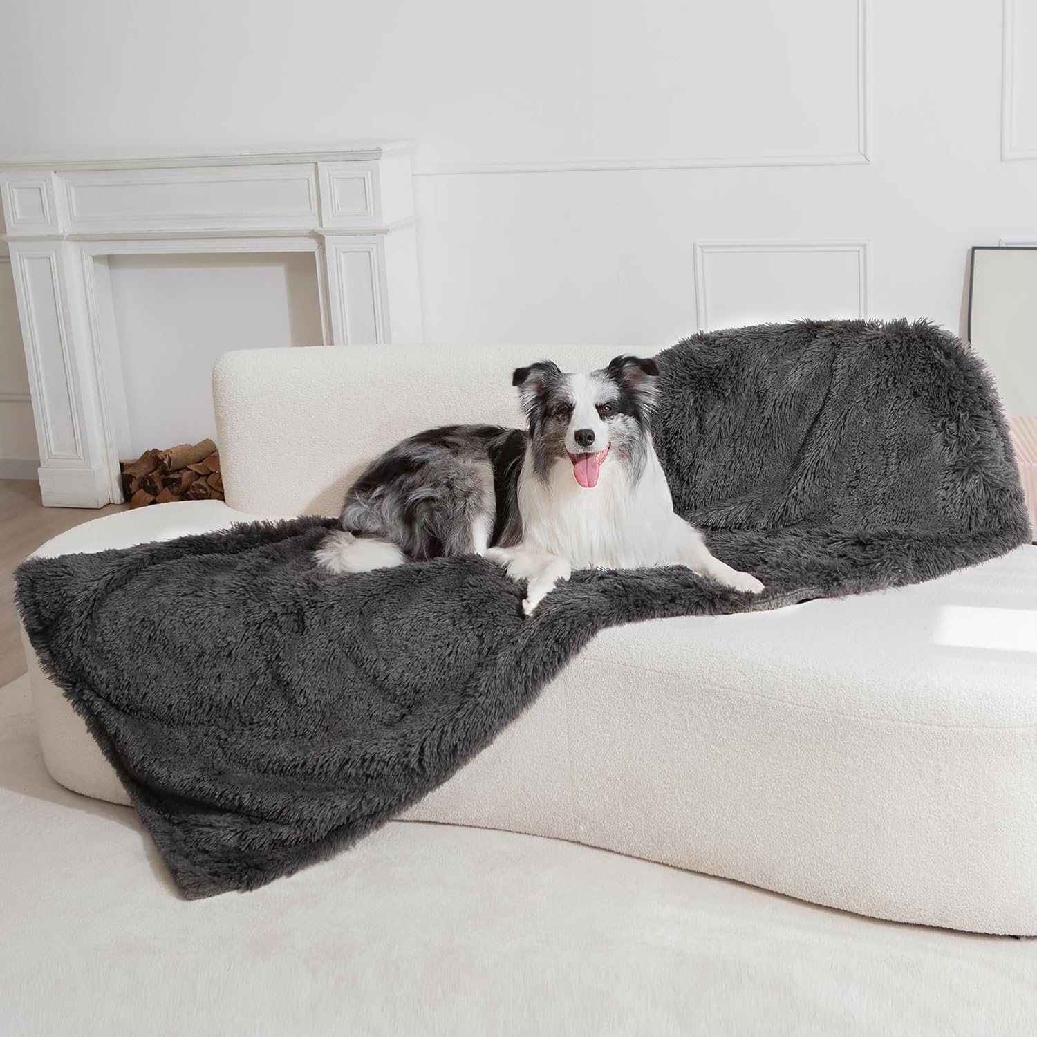 Waterproof Dog Blanket for Couch & Furniture Protection - Super Soft Reversible Throw Large Dogs Cats, Calming Washable Fur Sherpa Pet (50x60 Inch, Grey) Grey โ image 4