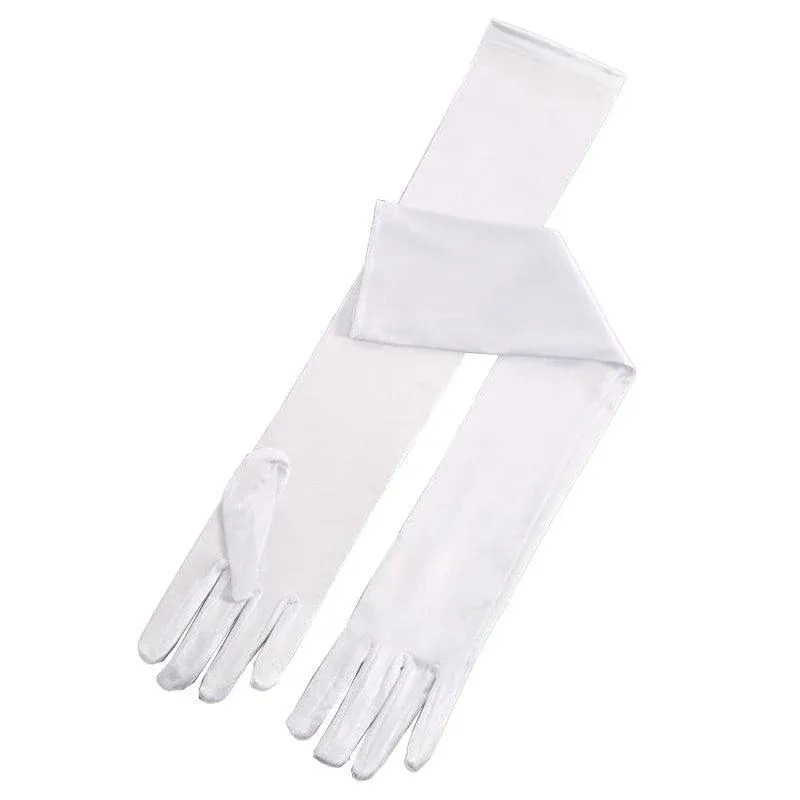 Elegant Long Satin Opera Gloves for Prom Party Wedding Costume or Formal Dress - White