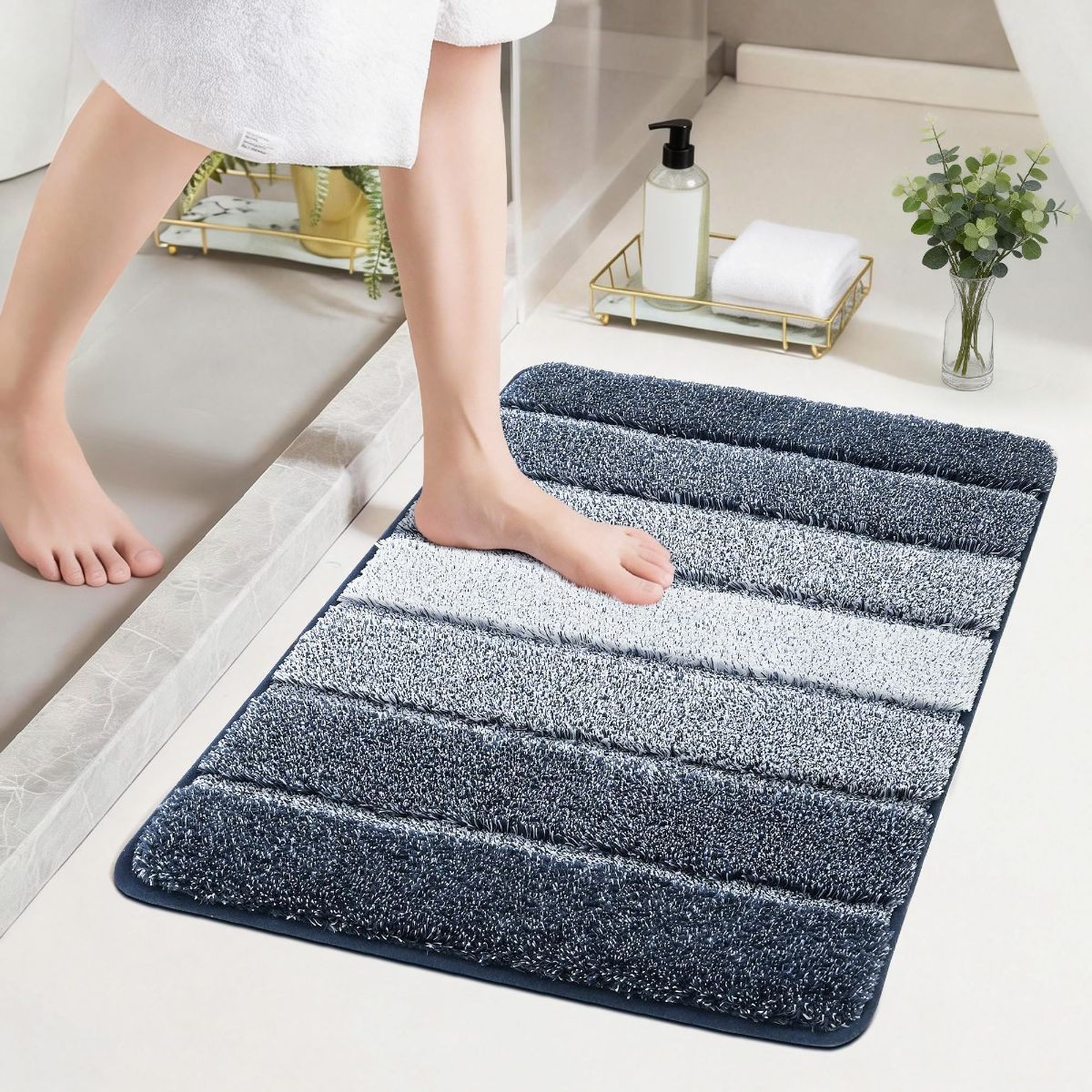 Bathroom Rugs, Ultra Soft Absorbent Bath Mat, Beige | Non-Slip TPR Backing Stays in Place, Machine Washable Bath Rugs Shaggy Rug for Bathroom Floor