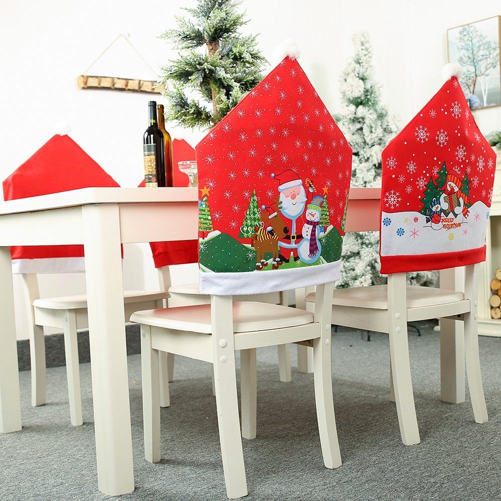 10x Christmas Chair Covers Dinner Table Santa Hat Snowman Home Décor Ornaments, Snowman (10 Chair Covers) — image 3