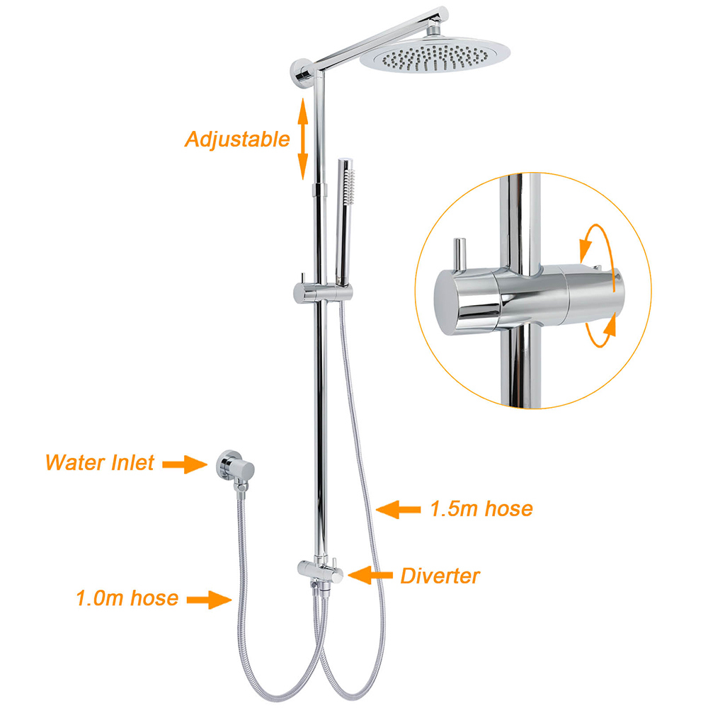 WELS Chrome Round 9" Rainfall Dual Shower Head & Handheld Sliding Rail Wall Arm Twin Taps — image 2
