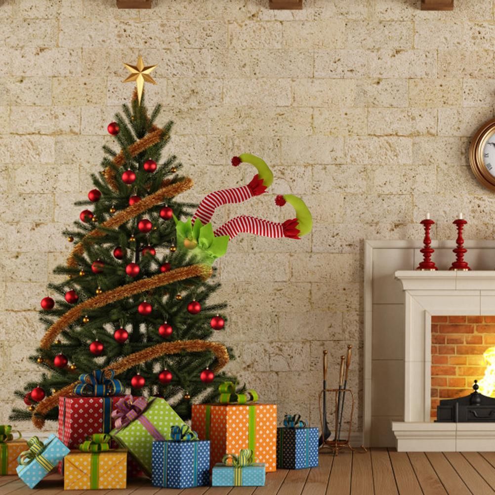 Christmas Elf Stuffed Legs Stuck Tree Topper Decorations Xmas Holiday Party Ornament Indoor Outdoor Decor โ image 3