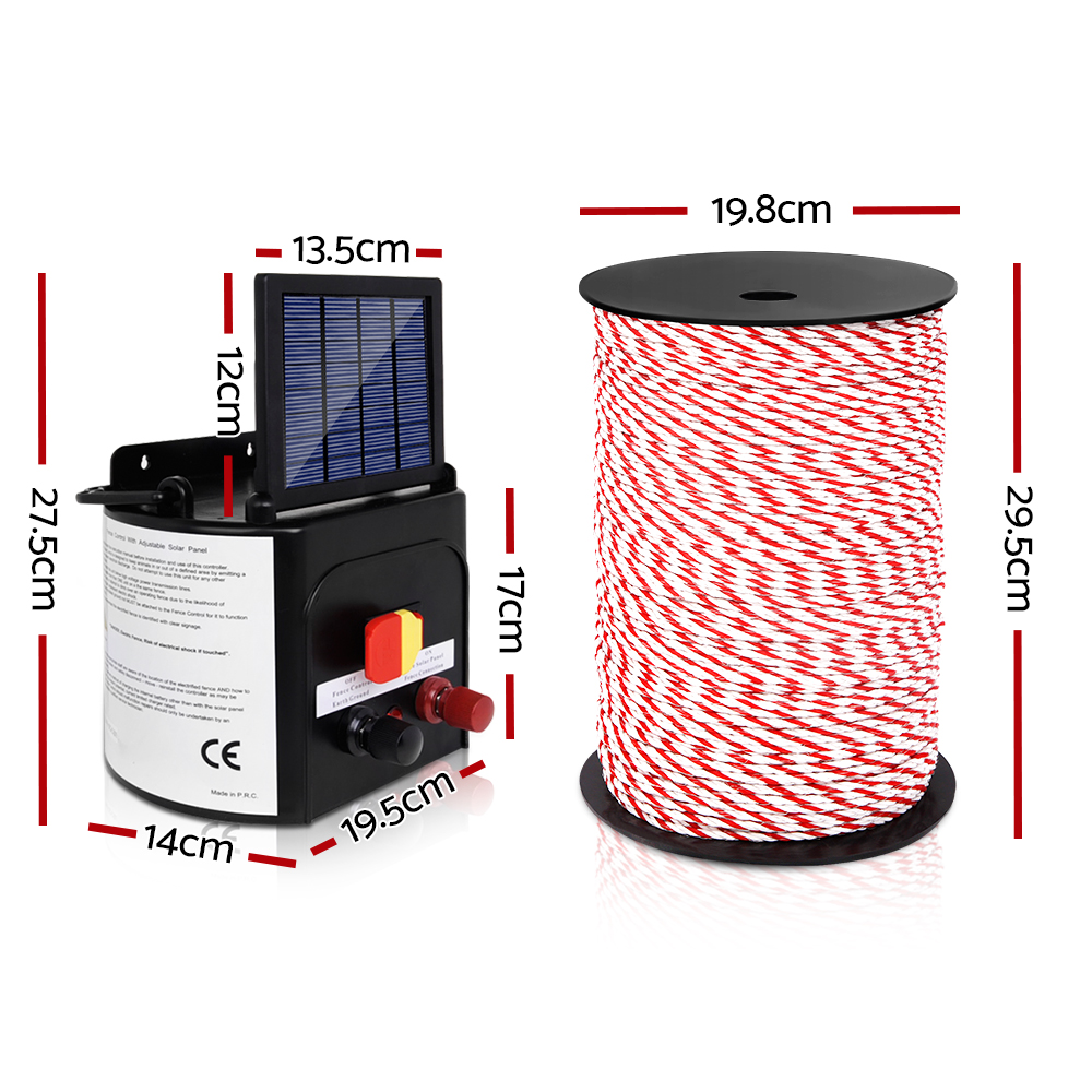 Giantz Fence Energiser 5KM Solar Powered Electric 500M Poly Rope โ image 2