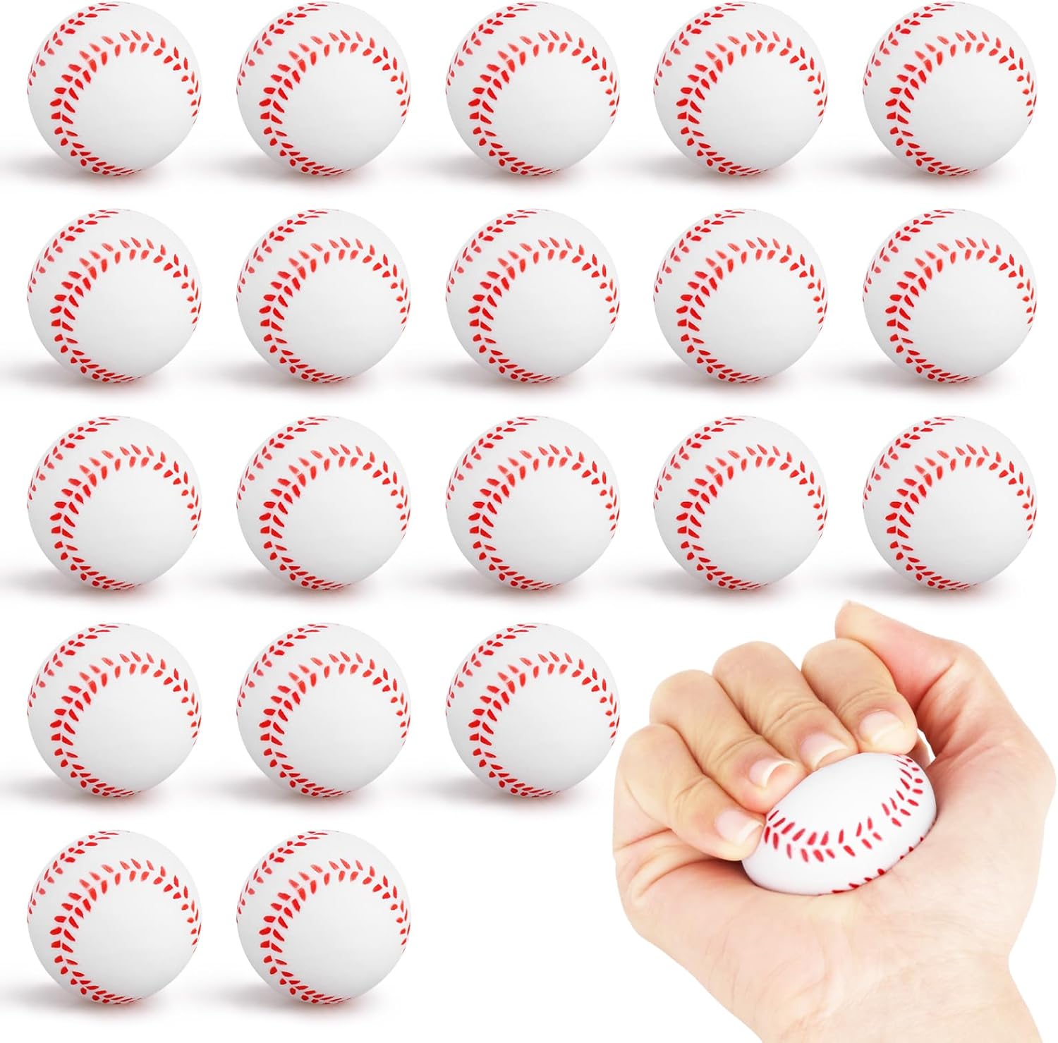 Mini Baseball Stress Ball 20 Packs Baseball Party Favors Small Foam Squeeze Anxiety Toy Sports Squishy Ball for Kids School Carnival Reward Baseball Party