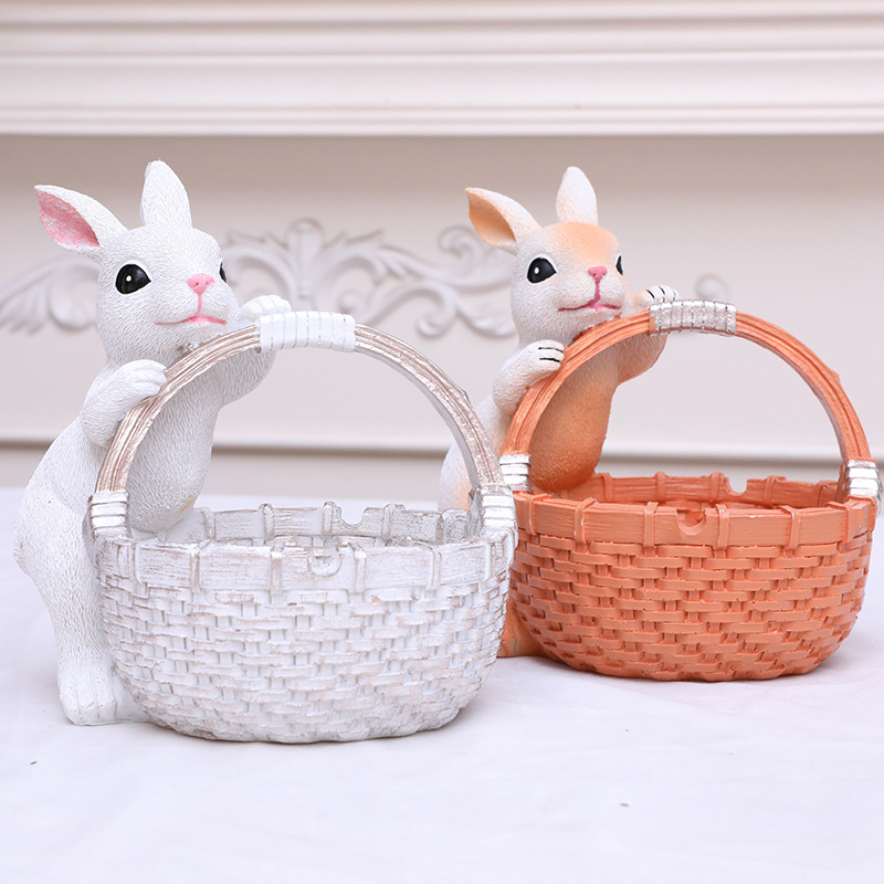 Orange Easter Rabbit Resin Decor with Basket – Festive Home Ornament for Spring and Holiday Display — image 3