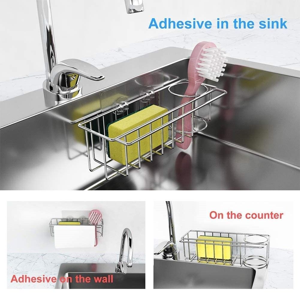 3-in-1 Adhesive Stainless Steel Sink Caddy Organizer Storage for Kitchen Rustproof โ image 4