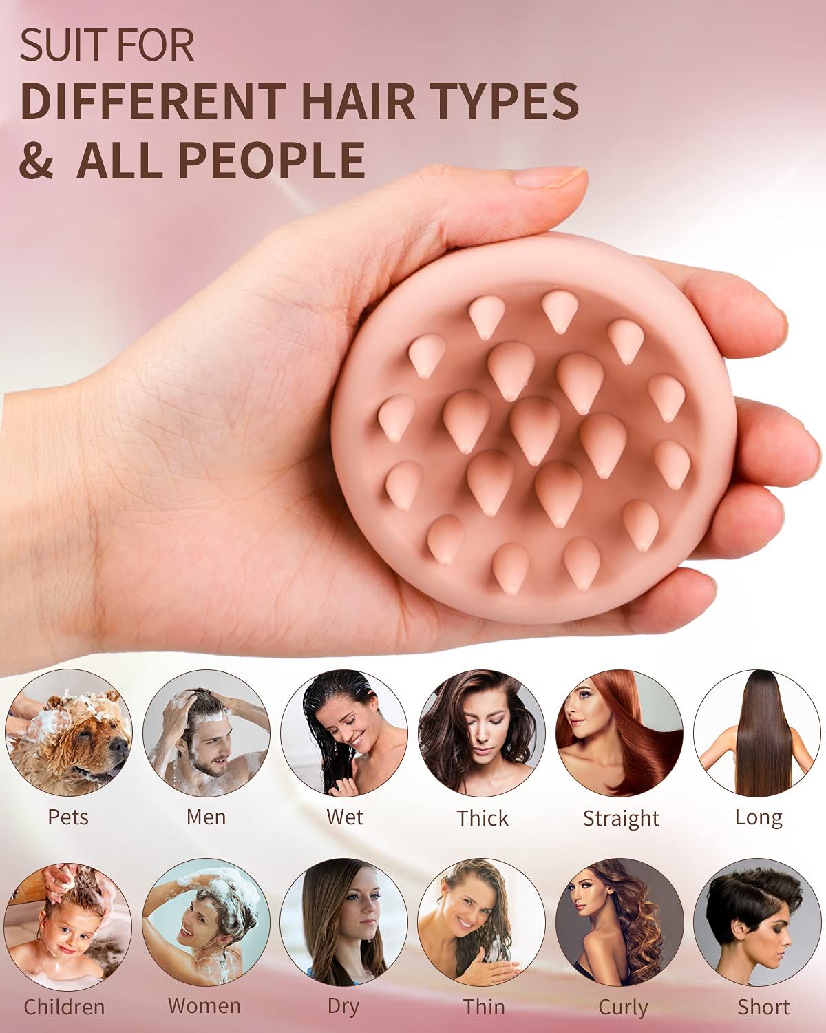 Scalp Scrubber with Soft Bristles for Hair Growth & Dandruff Treatment, Wet Dry Hair Massager for All Hair Types of Women (Pink) โ image 5