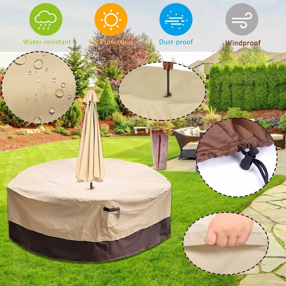 Round Patio Furniture Cover with Umbrella Hole: Waterproof 4-Season Protector for Garden, Balcony Table & Chair Sets(240x60 cm LxH) — image 5
