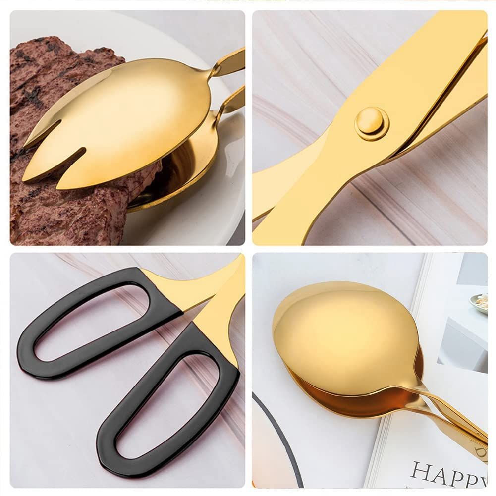 2 Pack 10 Inch Gold Serving Tongs Gold Serving Utensils Salad Tongs Buffet Tongs Non-Slip & Stainless Steel โ image 3