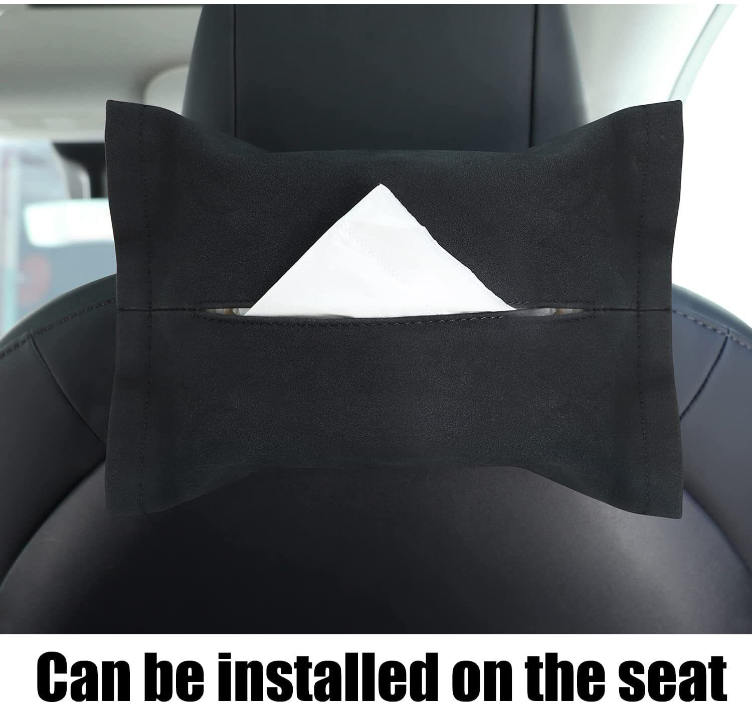 Car Suede Tissue Holder, Backseat Headrest Hanging Case Mount, Auto Sun Visor Napkin Storage Box, Wipes Dispenser for Armrest Box — image 3