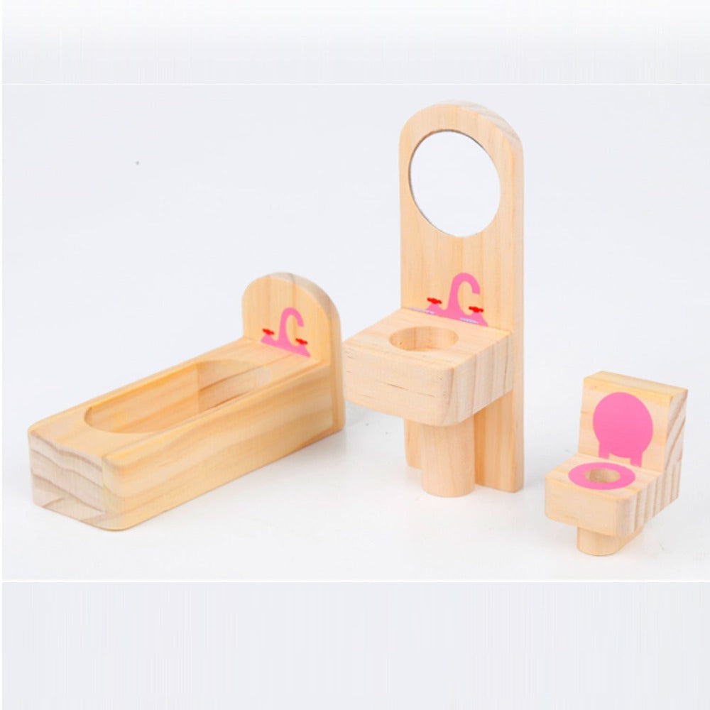 Wooden DIY Dolls Doll House 2 Level Kids Pretend Play Toys Full Furniture Set โ image 4