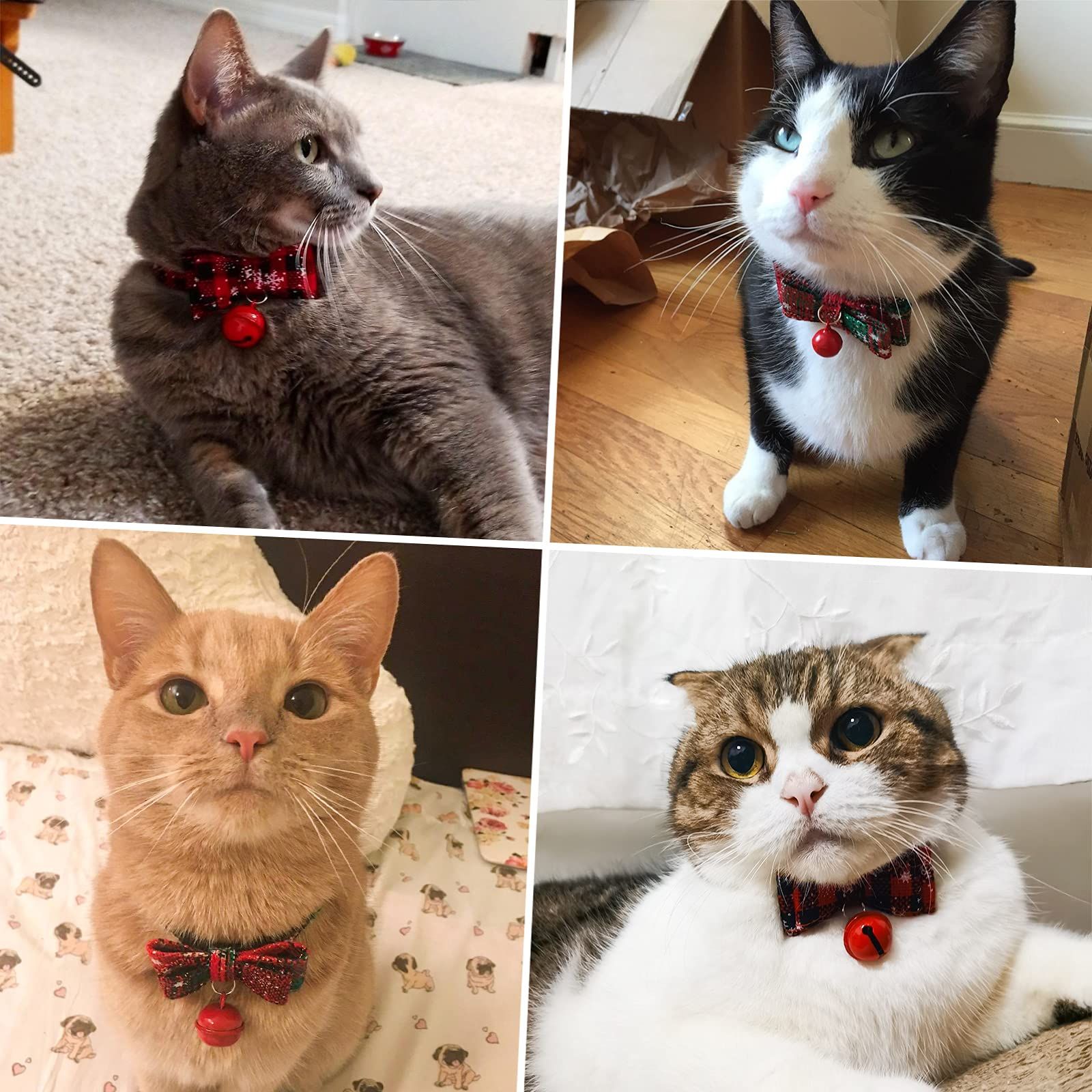 2 Pack/Set Christmas Cat Collar Breakaway Kitten Collars with Bow Tie and Bell Santa Outfit for Cats, Small Dogs, Rabbits — image 4
