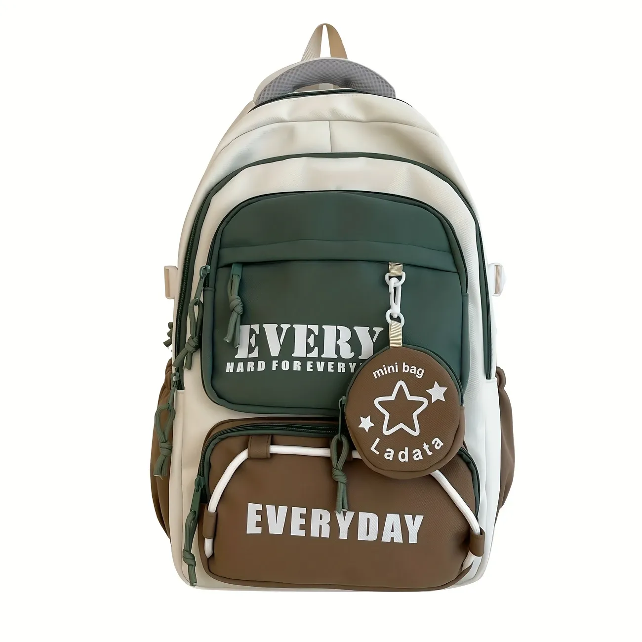 Color-Block Multi-Functional Backpack | Letter Print, Large Capacity & Splash-Resistant, Main Compartment Fits Laptop, Bonus Mini Coin Pouch, Versatile for