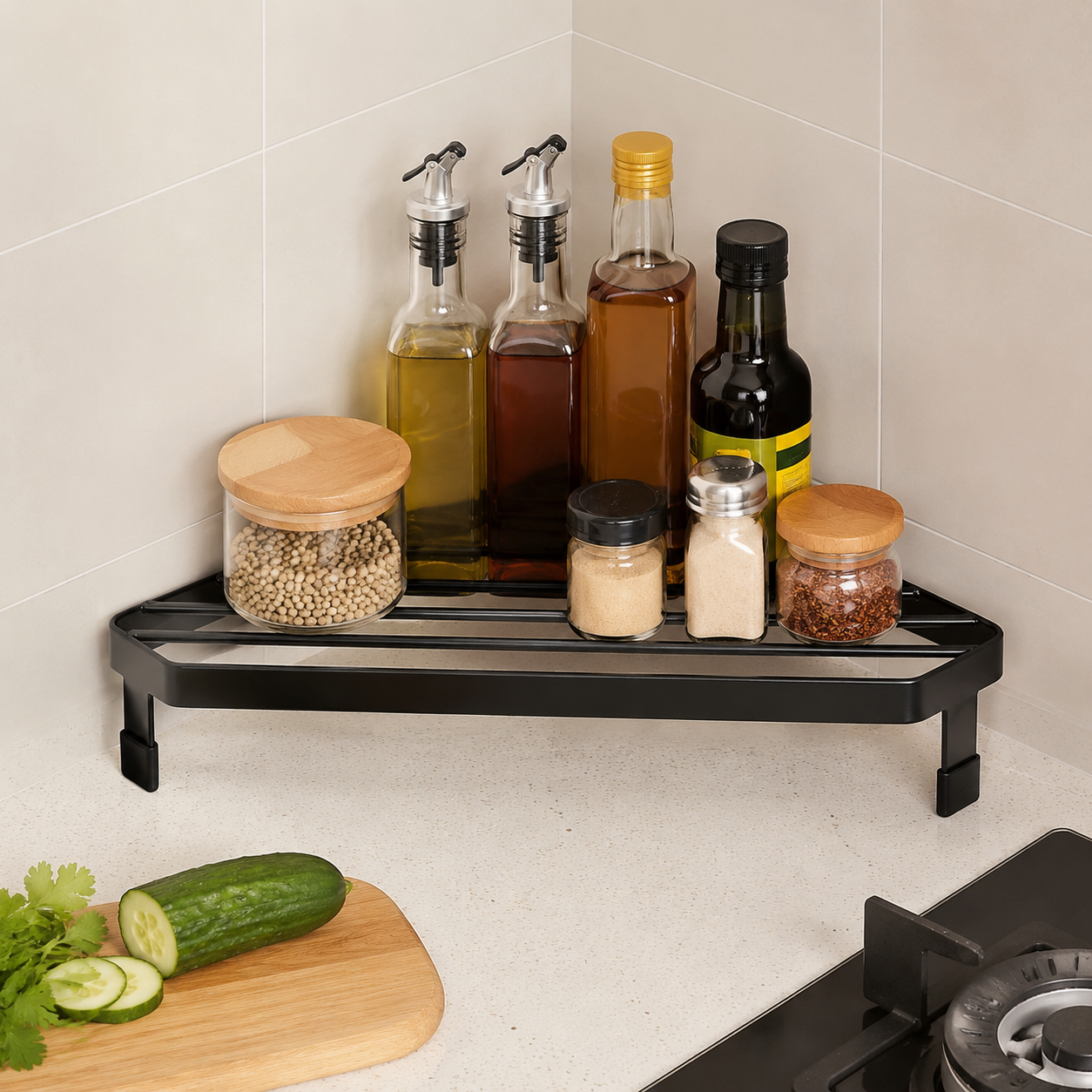 1Pcs Corner Shelf & Cabinet Organizer, Iron Triangular Counter Shelf for Spice Rack Organizer, Kitchen & Bathroom β image 5