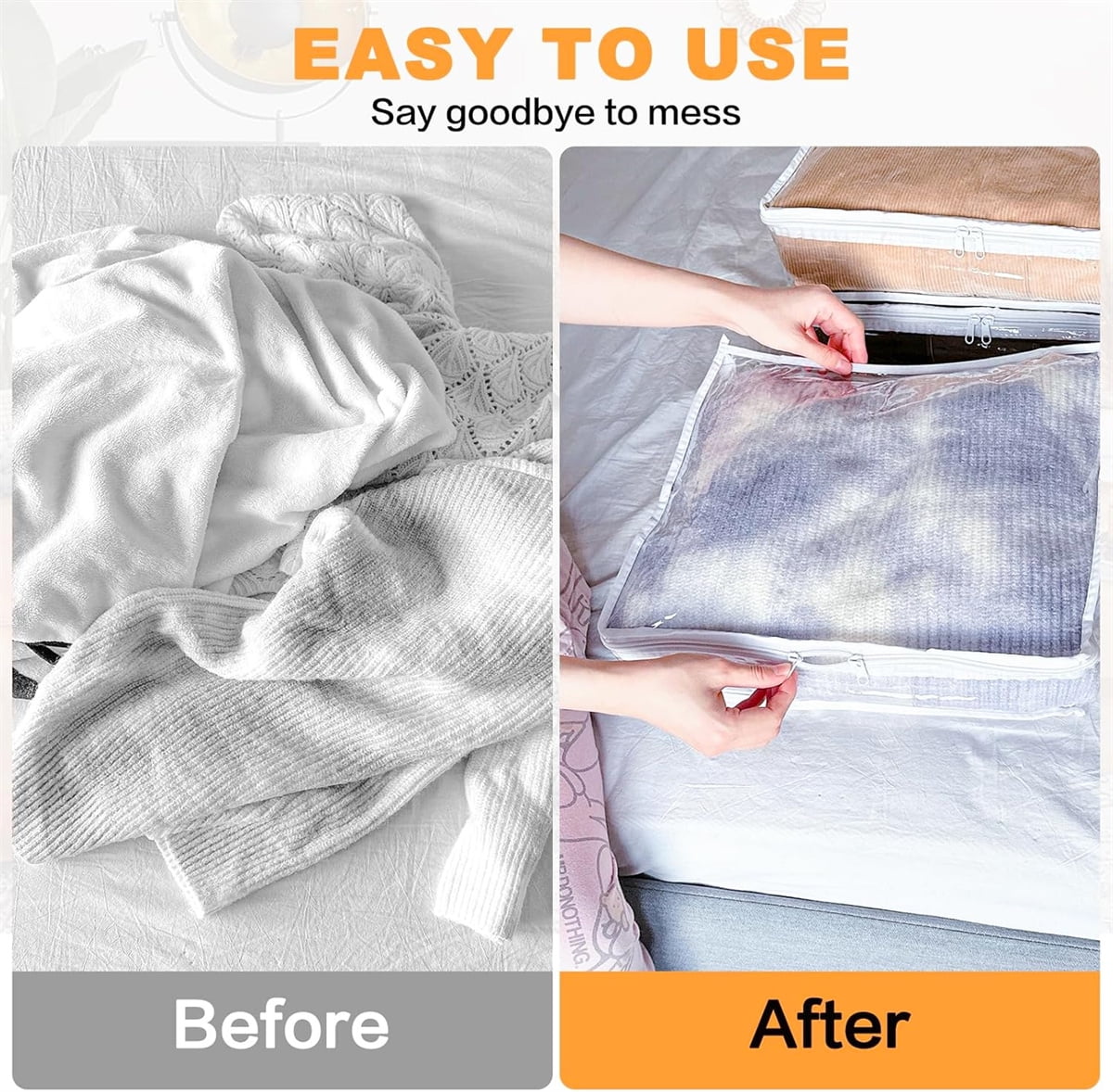 6 Pcs Clear Zippered Storage Bags,Clothes Bag Organizer with Zipper,Plastic Sheet Organizer and Storage for Sweater Blankets Sheet Linen Quilt Bed Pillow Cube — image 4