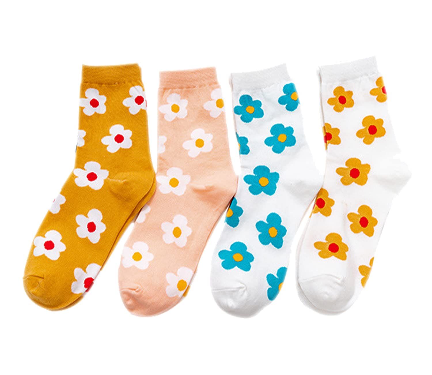 4 pairs Womens Funny Crew Socks Girls Cute Novelty Animal Flower Patterned Socks Funky Cotton Dress Mid-calf Sock Gifts — image 2