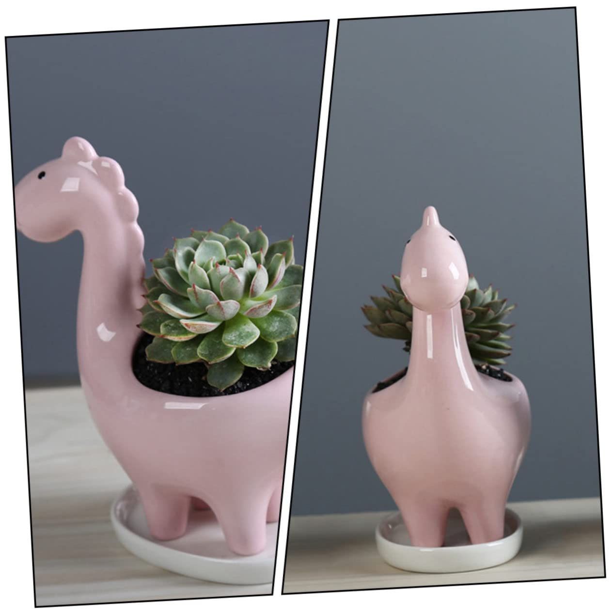1pc Pot Home Ceramic Decor Dining Table Decor Mini Vase Cactus Bonsai Pot Pottery Flower Pot Dinosaur Planters Pots Animal Garden β image 4