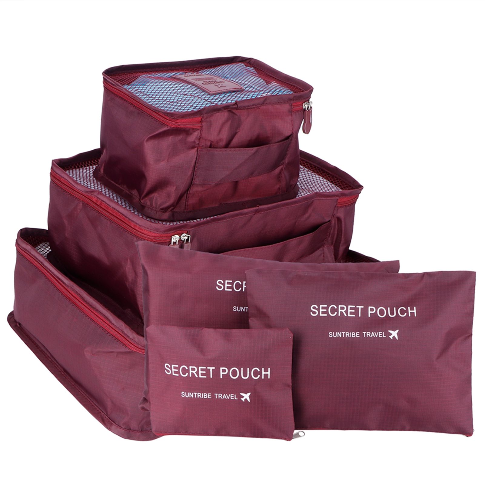 6Pcs/Set Storage Bag Clothing Sorting Bag Luggage Suitcase Packing Organizer for TravellingWine Red — image 4